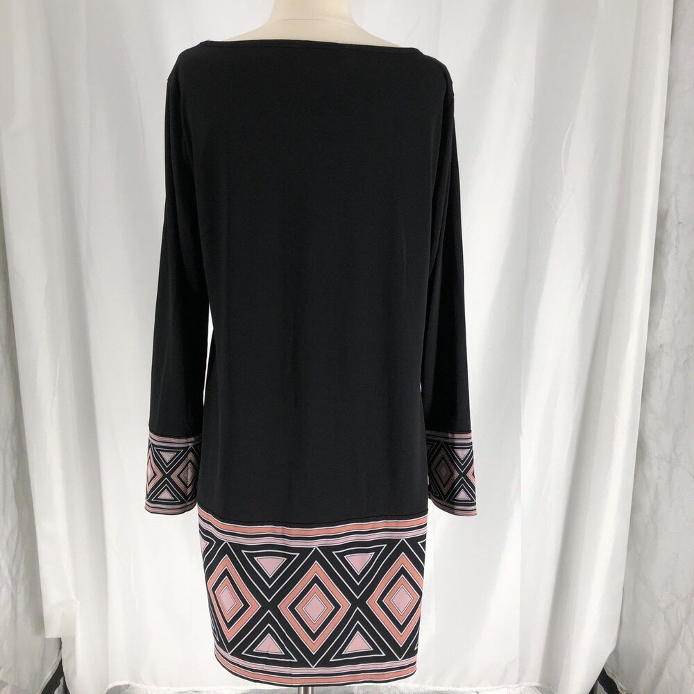 Michael Kors Black Dress 3/4 Length Sleeves Round Neck Geometric Hem Size XL